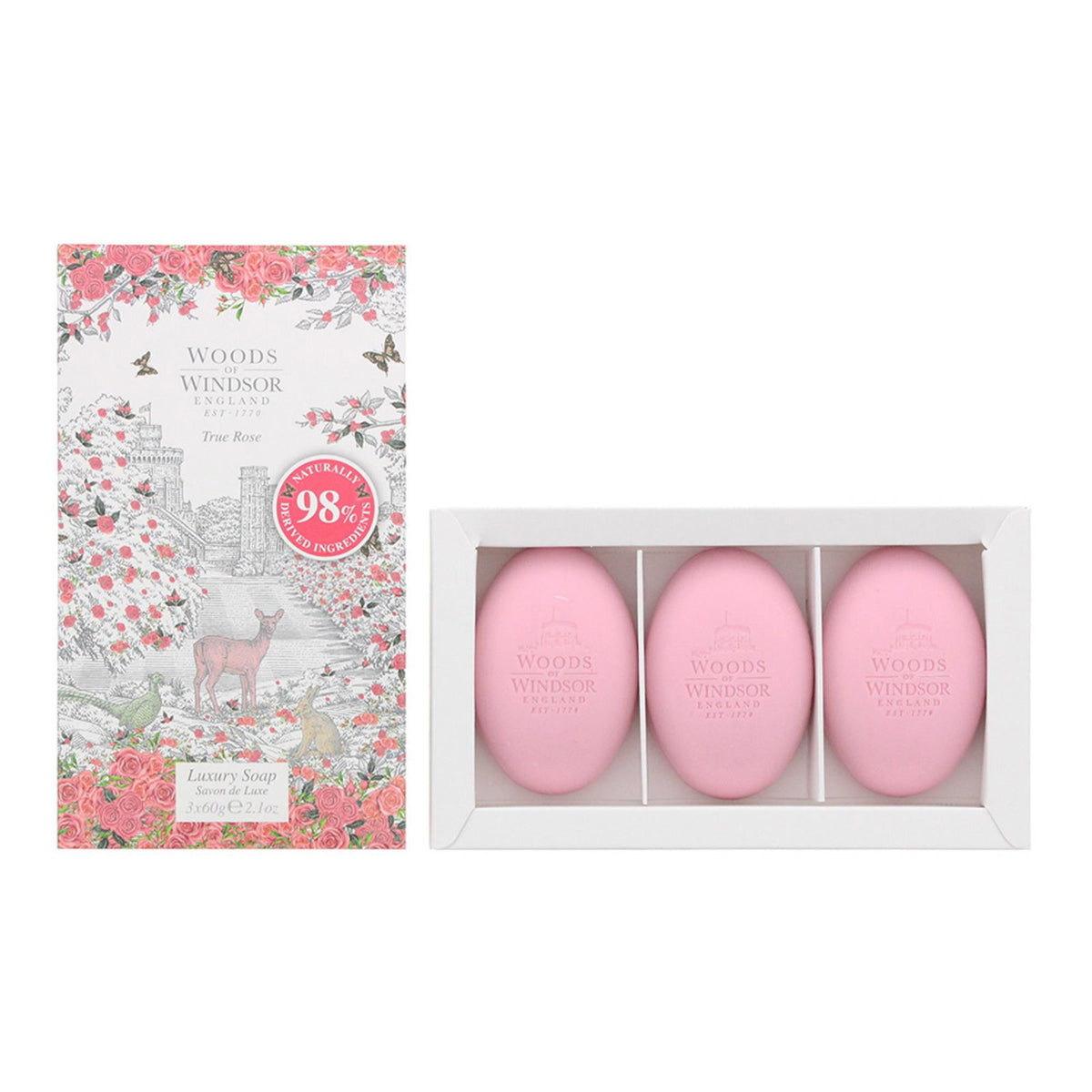 Set Trio, Woods Of Windsor, True Rose, Moisturizing, Massage Soap Bar, Palm Oil, 3 pcs, 60 g
