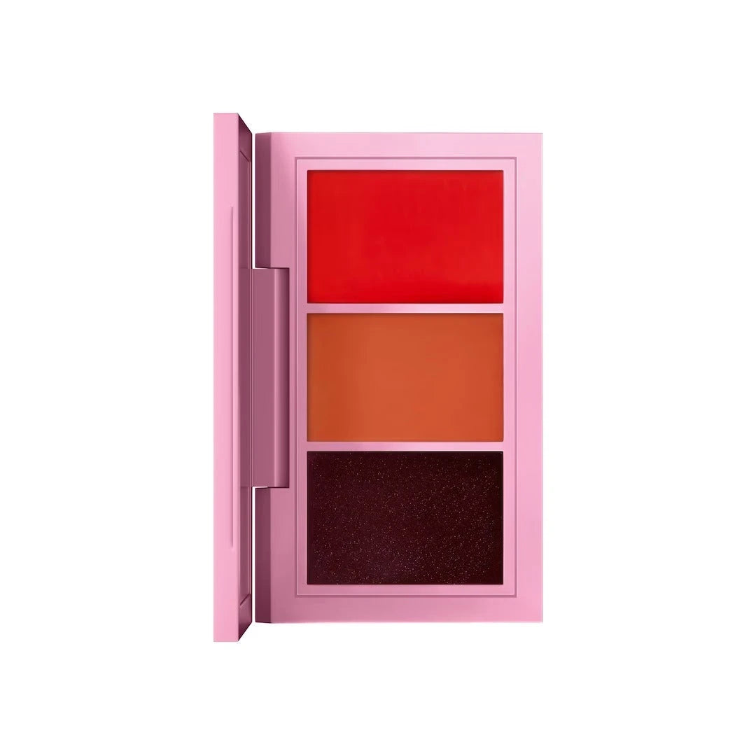 MAC, From Harris With Love, Lip Palette, Roman Revelation: Bright Orange (Matte) + No Place Like LA: Warm Nude (Amplified) + London Grind: Deep purple (Amplified), 3 g
