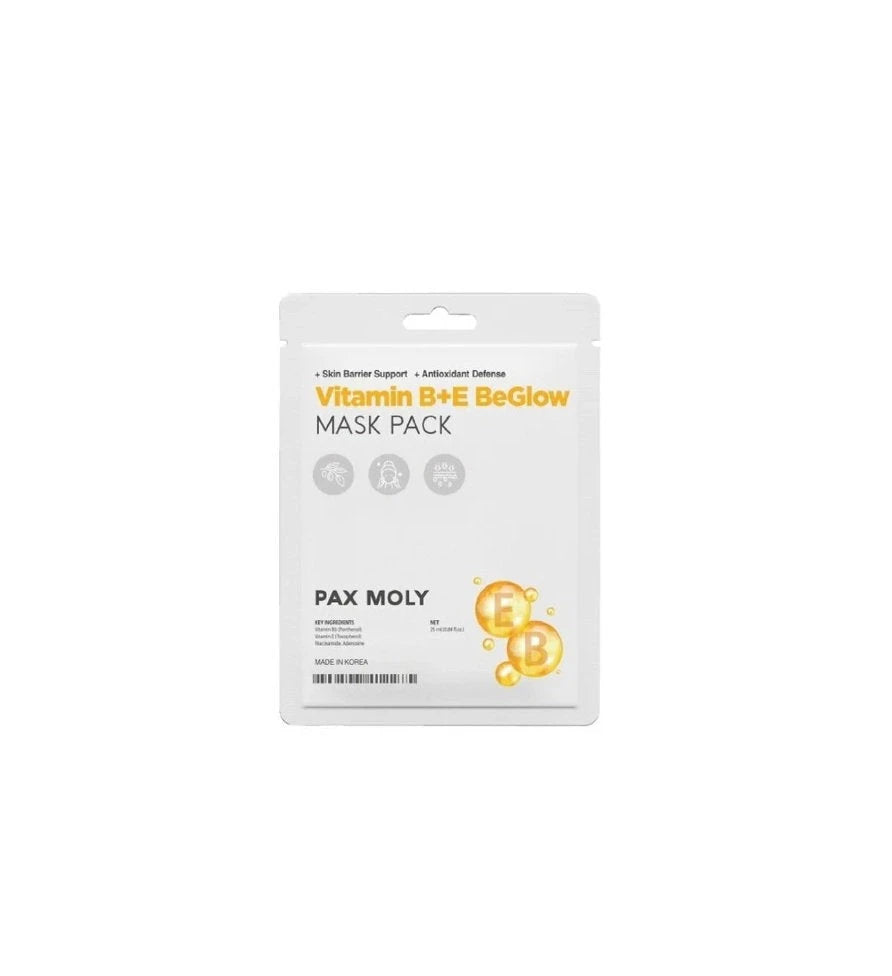 PaxMoly, Be Glow, Vitamina B+E, Iluminatoare & Luminozitate, Mască tip șervețel, Față, Zi & Noapte, 25 ml