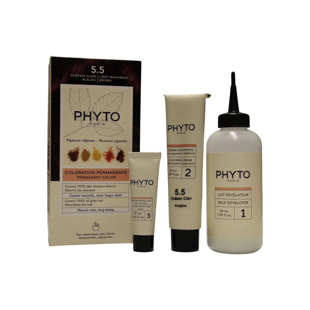Phyto Color Kit Vopsea de păr permanentă 5.5 Șaten mahon deschis 50 ml