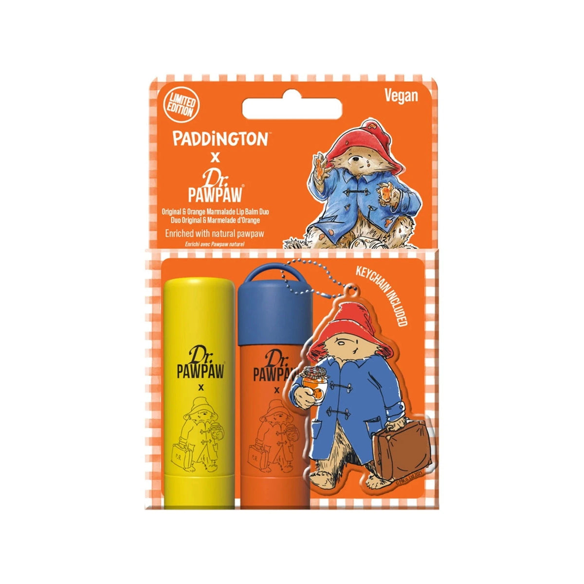 Dr. PawPaw Paddington Bear Balsam de buze Original și Orange Marmalade Duo cu breloc, 4 g