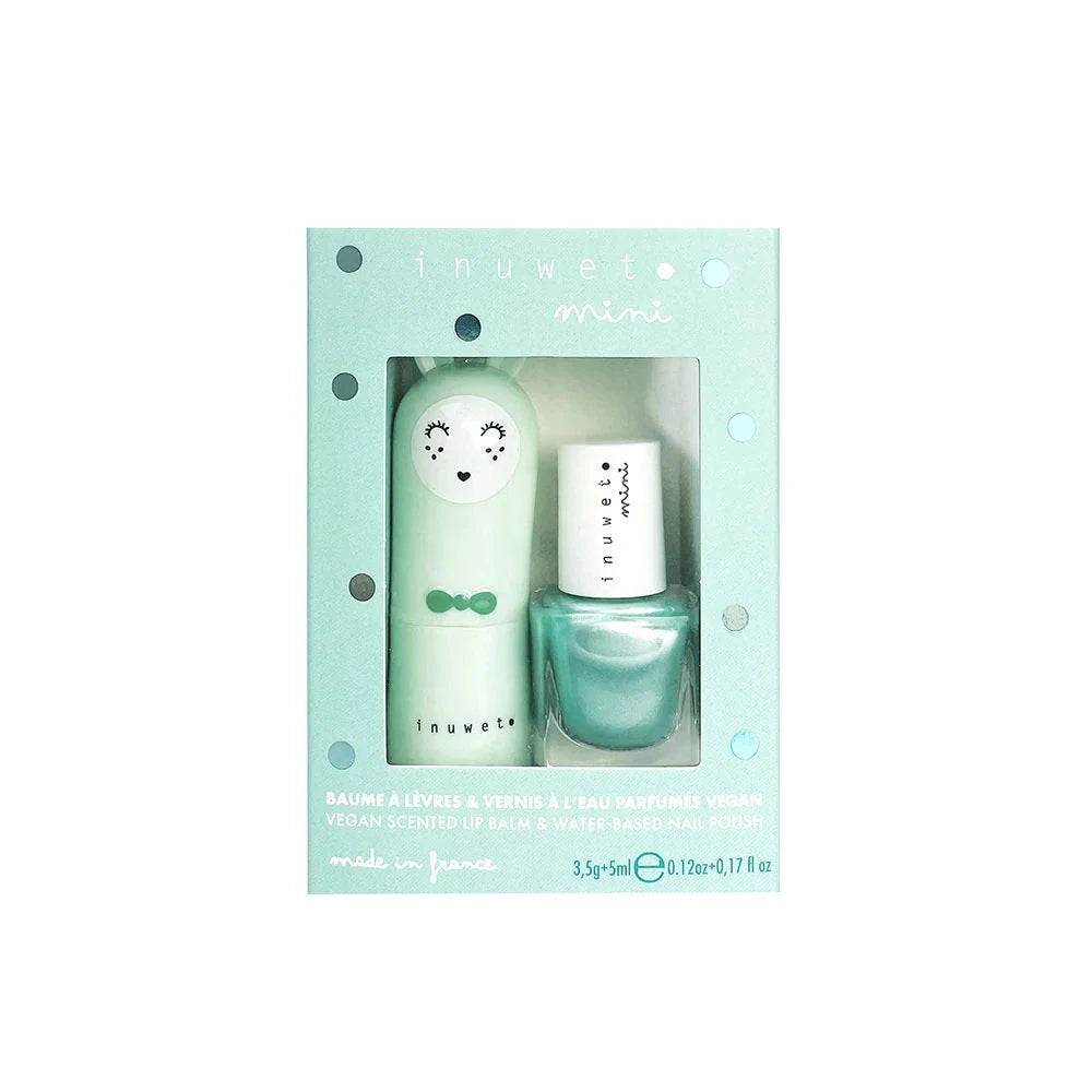 Set Inuwet: Inuwet, Lac de Unghii, Turquoise Is A Siren, 5 ml *Miniatură + Bunny Fruity, Hidratant și Condiționant, Balsam de Buze, 3.5 g