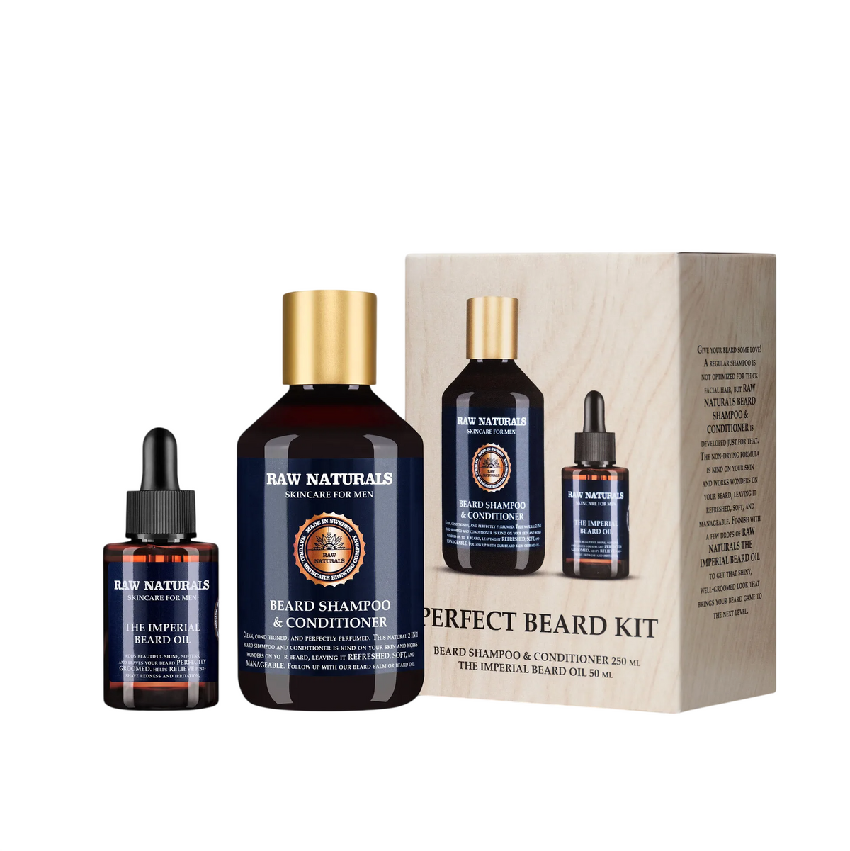 Raw Naturals Perfect Beard Kit - Shampoo, Conditioner & Oil Set 250 ml + 50 ml