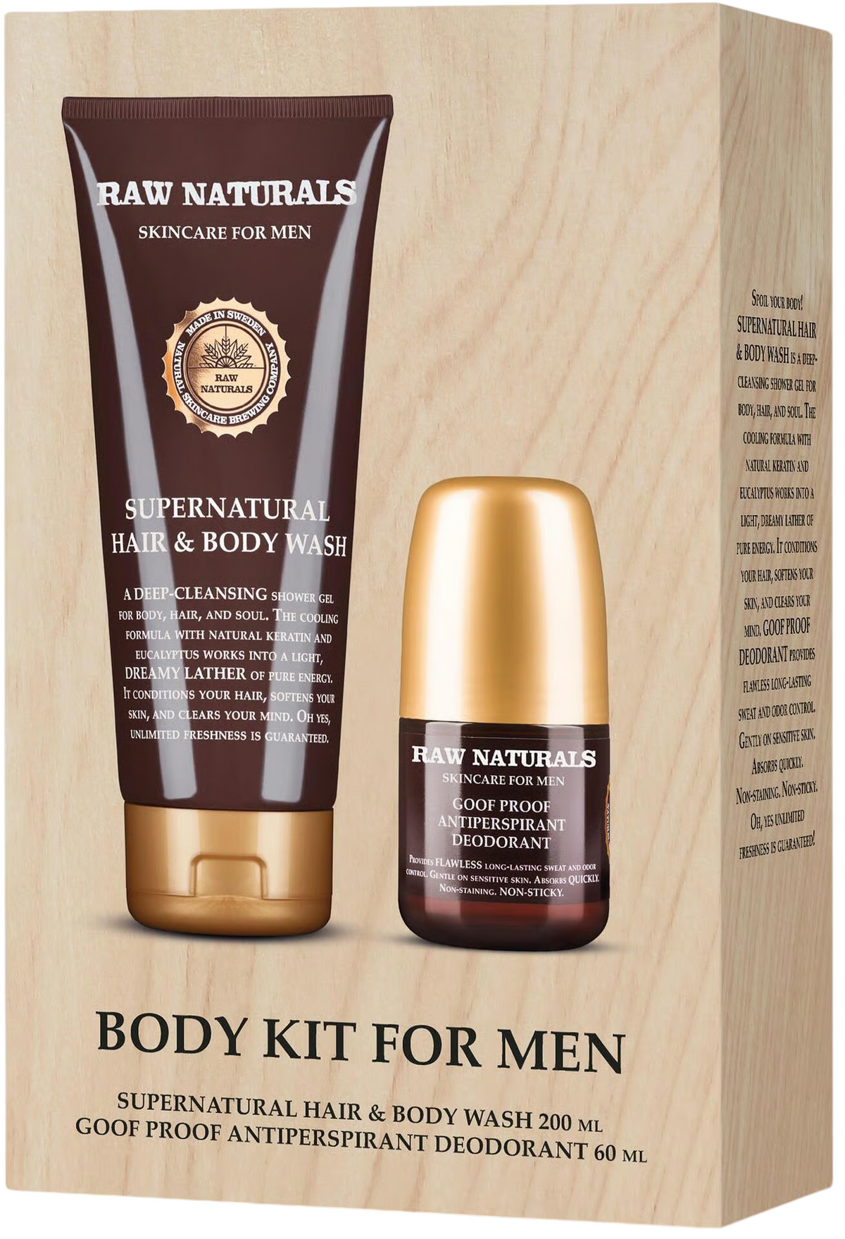 Raw Naturals set pentru îngrijirea corpului pentru bărbați: Supernatural Wash 200 ml + deodorant Goof Proof 60 ml