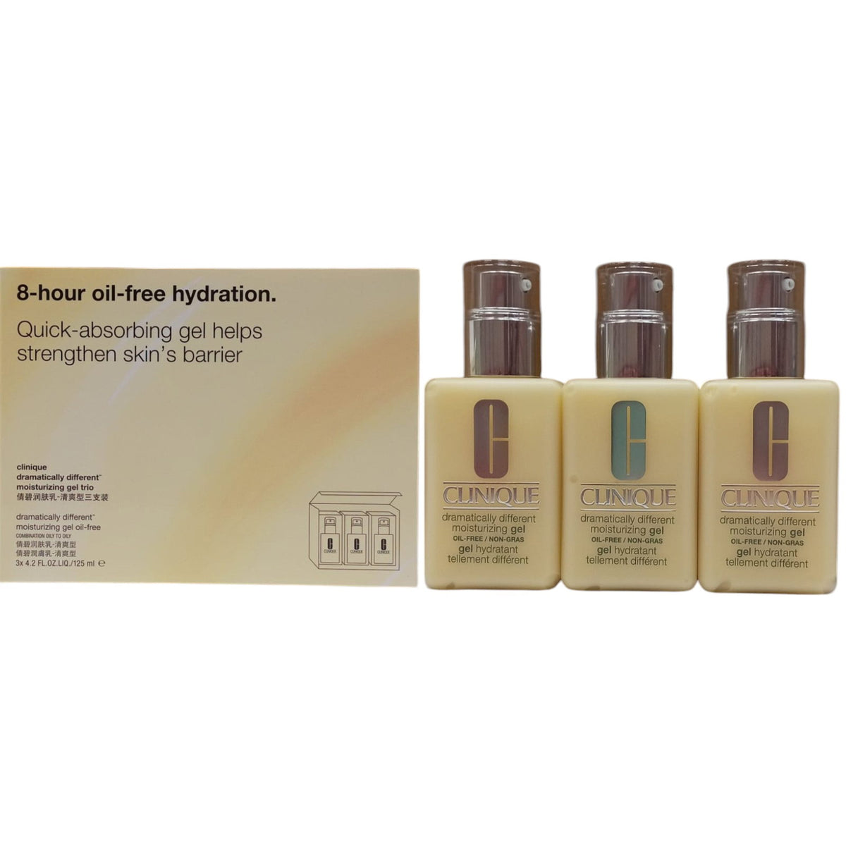 Set Trio, Clinique, Dramatically Different Face Care, Paraben-Free, Moisturizing, Day & Night, Gel, For Face, 3 pcs, 125 ml