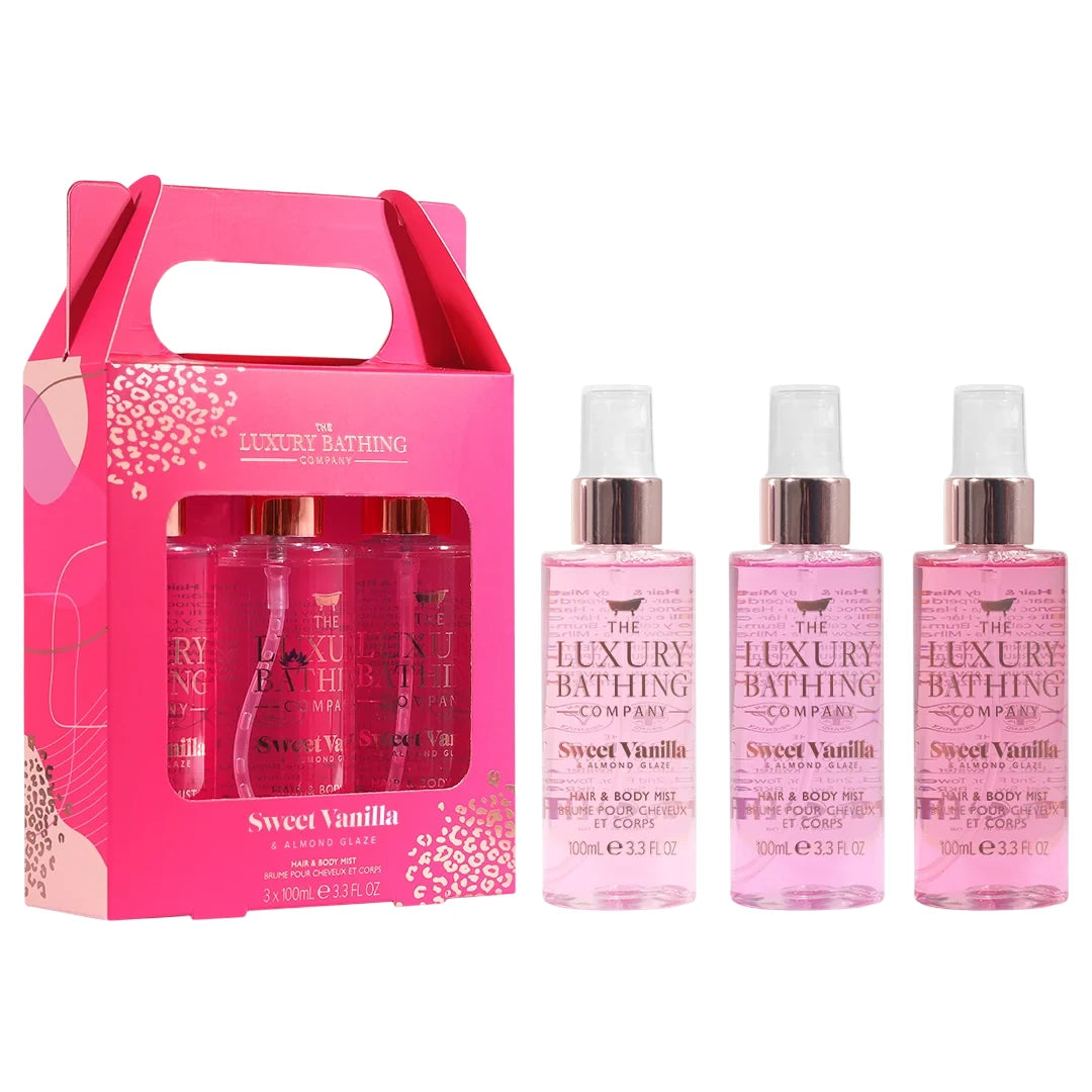 The Luxury Bathing Company Set Sweet Vanilla & Almond Glaze spray parfumat pentru păr și corp