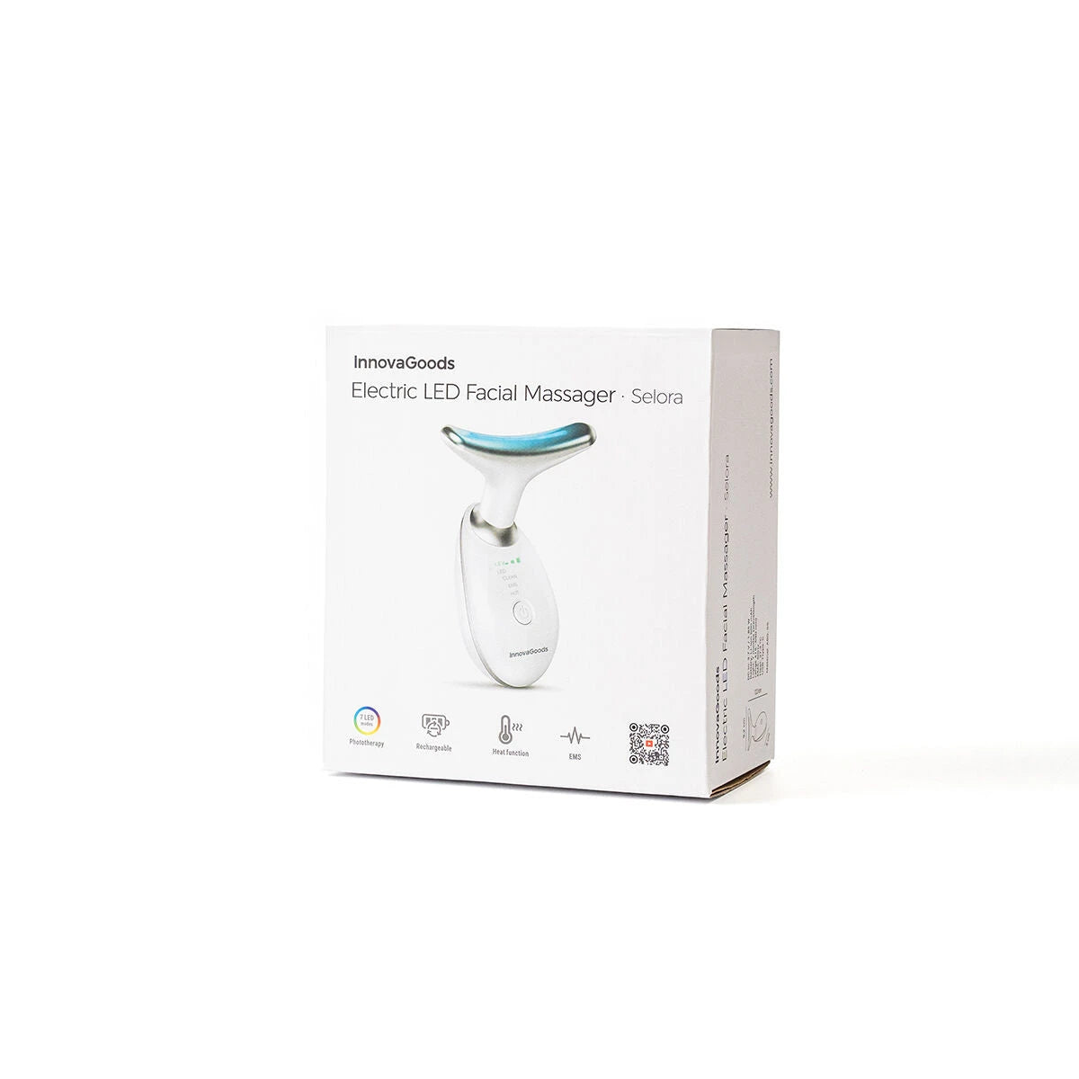 Electric Facial Firming Massager for Face and Neck with LED, EMS, and Heat Selora InnovaGoods product packaging